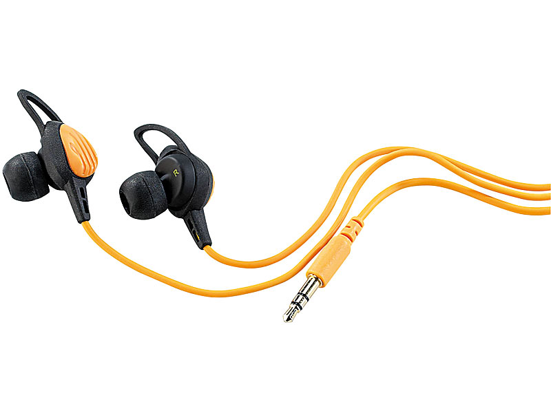 auvisio Wasserdichte Sport-Ohrhörer mit Komfort-Haltebügeln; In Ear Stereo Ohrhörer In Ear Stereo Ohrhörer In Ear Stereo Ohrhörer In Ear Stereo Ohrhörer 