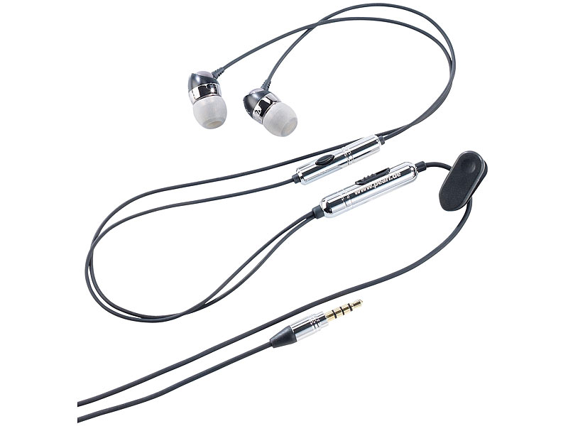 auvisio Aluminium-Stereo-Headset "Premium-Sound" mit Mikrofon; Ohrhörer MP3-Player Ohrhörer MP3-Player 