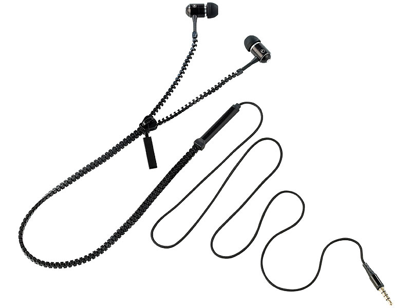 auvisio Zipper-Headset IE-400.zip mit Reißverschluss (schwarz); Ohrhörer MP3-Player Ohrhörer MP3-Player Ohrhörer MP3-Player Ohrhörer MP3-Player 