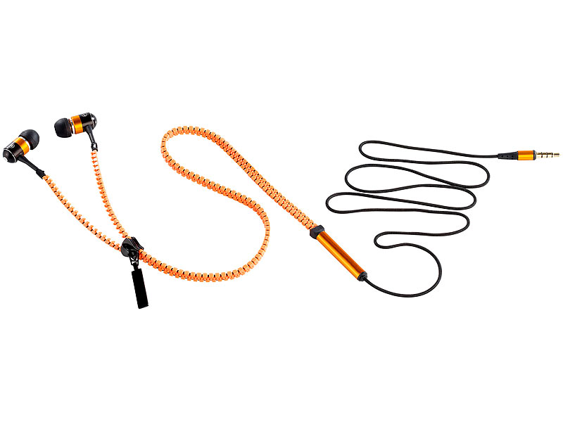 auvisio Zipper-Headset IE-400.zip mit Reißverschluss (orange); Ohrhörer MP3-Player Ohrhörer MP3-Player Ohrhörer MP3-Player Ohrhörer MP3-Player 
