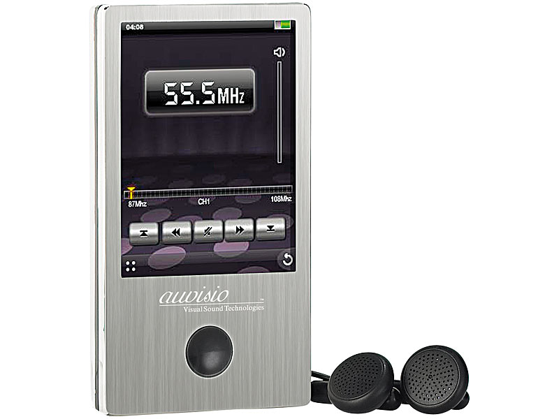 auvisio Touchscreen-MP3 & Video-Player 8GB silber; FM-Transmitter, MP3 Soundstations 