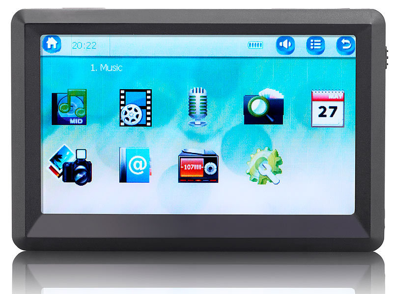 auvisio Portabler Touchscreen-Mediaplayer DMP-720.p für MP3 & Video; FM-Transmitter, MP3 Soundstations 