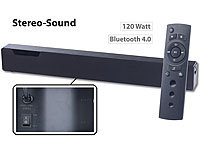 auvisio Stereo-Soundbar mit Bluetooth 4.0, 2 integr. Subwoofern, DSP, 120 Watt; Mobiler Stereo-Lautsprecher mit Bluetooth Mobiler Stereo-Lautsprecher mit Bluetooth 
