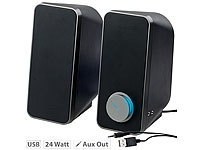 auvisio Stereo-Lautsprecher mit USB-Stromversorgung, 24 Watt, 3,5-mm-Klinke; Mobiler Stereo-Lautsprecher mit Bluetooth Mobiler Stereo-Lautsprecher mit Bluetooth 