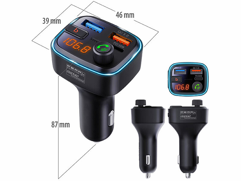 ; FM-Transmitter & Freisprecher mit MP3-Player & USB-Ladeports FM-Transmitter & Freisprecher mit MP3-Player & USB-Ladeports FM-Transmitter & Freisprecher mit MP3-Player & USB-Ladeports 