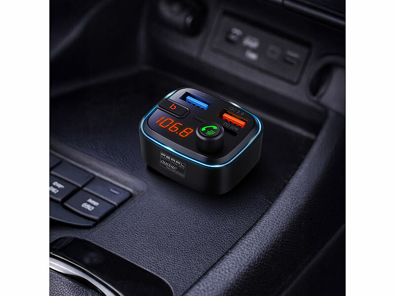 ; FM-Transmitter & Freisprecher mit MP3-Player & USB-Ladeports FM-Transmitter & Freisprecher mit MP3-Player & USB-Ladeports FM-Transmitter & Freisprecher mit MP3-Player & USB-Ladeports 