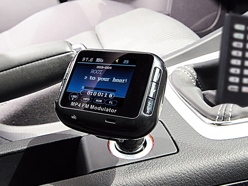 auvisio Bluetooth-Freisprecher & FM-Transmitter mit TFT & Videoplayer; FM-Transmitter 