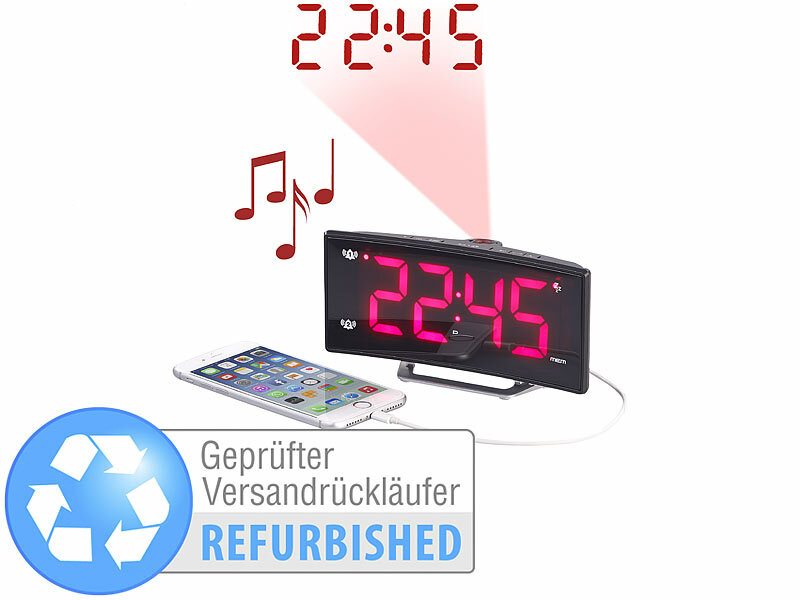 ; UKW-Radiowecker mit 2 Weckzeiten und LED-Anzeige, Radio-Lichtwecker 