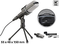 auvisio Profi-Kondensator-Studio-Mikrofon mit Stativ, 3,5-mm-Klinkenstecker; Kassettenrekorder mit USB-Digitalisierer und Mikrofon, 2,4-GHz-Funkmikrofon-Sets mit Empfänger für 3,5-mm-Klinkenanschluss 