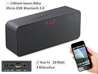 auvisio Stereo-Lautsprecher, Bluetooth, Freisprecher, MP3, FM-Radio, 20 Watt; 2.1-Lautsprecher-Systeme mit Subwoofer, Lautsprecher mit Bluetooth & Akku 2.1-Lautsprecher-Systeme mit Subwoofer, Lautsprecher mit Bluetooth & Akku 