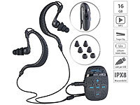 auvisio Wasserdichter Sport-MP3-Player DMP-450.x8 mit 8 GB Speicher, IPX8; Kabelloses In-Ear-Stereo-Headsets mit Bluetooth und Lade-Etuis 