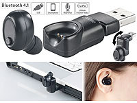 auvisio In-Ear-Mono-Headset mit Bluetooth 4.1, Mikrofon, Akku, USB-Ladeadapter; In-Ear-Stereo-Headsets mit Bluetooth 