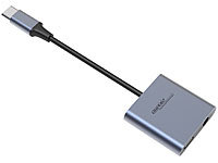auvisio Kopfhörer-Adapter USB-C auf 3,5-mm-Klinke, Headset und Ladefunktion; 4K-HDMI-Kabel mit Netzwerkfunktion (HEC) 4K-HDMI-Kabel mit Netzwerkfunktion (HEC) 