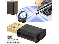 auvisio USB-Audio-Transmitter mit Bluetooth 5 und aptX HD, 20 m; Kabelloses In-Ear-Stereo-Headsets mit Bluetooth und Lade-Etuis Kabelloses In-Ear-Stereo-Headsets mit Bluetooth und Lade-Etuis Kabelloses In-Ear-Stereo-Headsets mit Bluetooth und Lade-Etuis 
