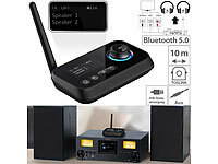 auvisio 2in1-Audio-Sender und -Empfänger mit Bluetooth 5, TOSLINK, LED-Display; Kabelloses In-Ear-Stereo-Headsets mit Bluetooth und Lade-Etuis 
